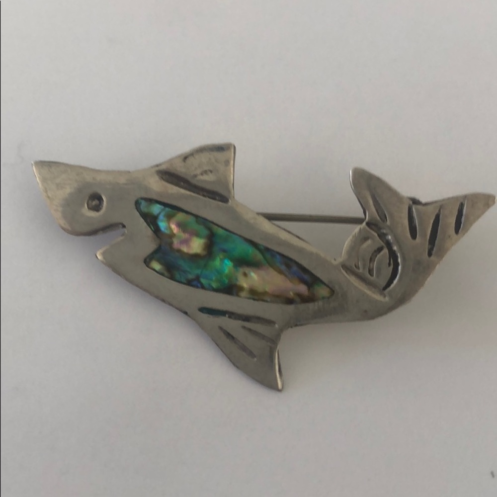 Sterling Silver Abalone Shark Pin Mexico Taxco - Picture 3 of 7